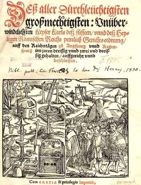 Constitutio Criminalis Carolina (CCC) oder Carolina von 1532. Sie wird auch peinliche Halsgerichtsordnung Karls V. genannt.  